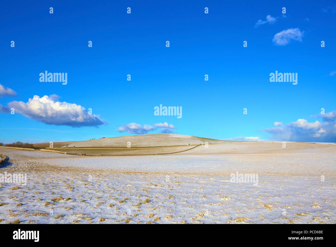 Snow covered South Downs farm land, East Dean, East Sussex, England, United Kingdom, Europe Stock Photo