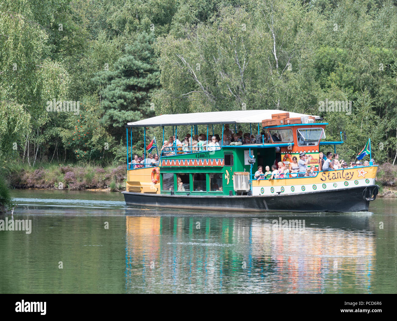 Hilvarenbeek,Holland,30-July-2018:people enjoy the boat safari in the beekse bergen in holland,this park is the biggest safari park in Holland with also wild animals like lions and elephant Stock Photo