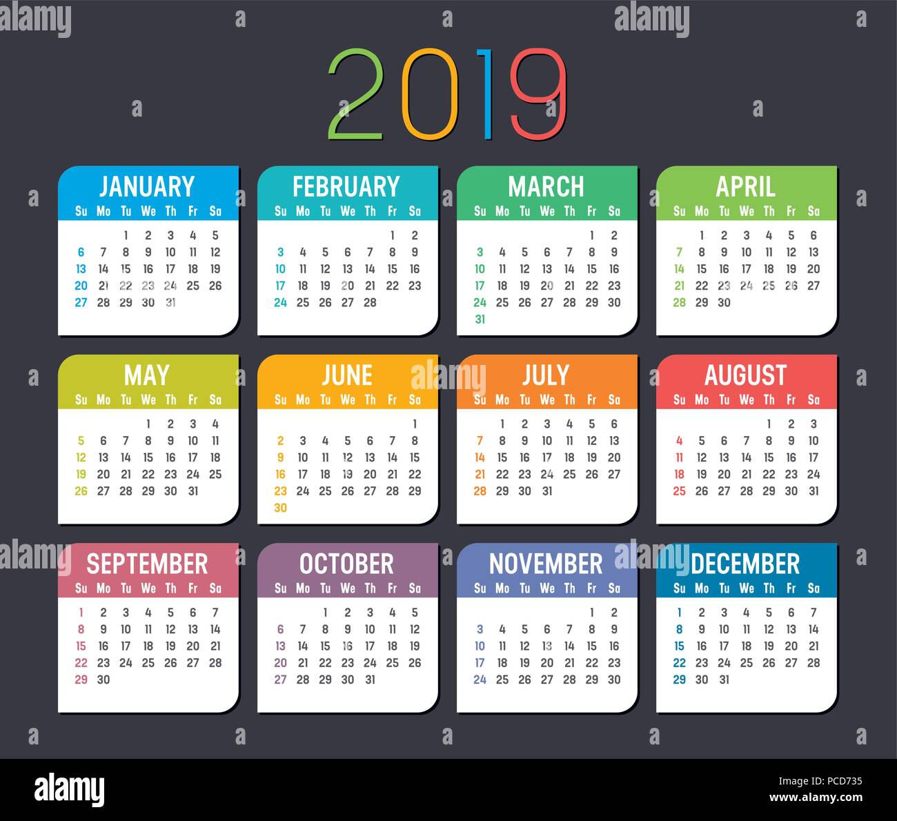 Colorful Calendar 2019