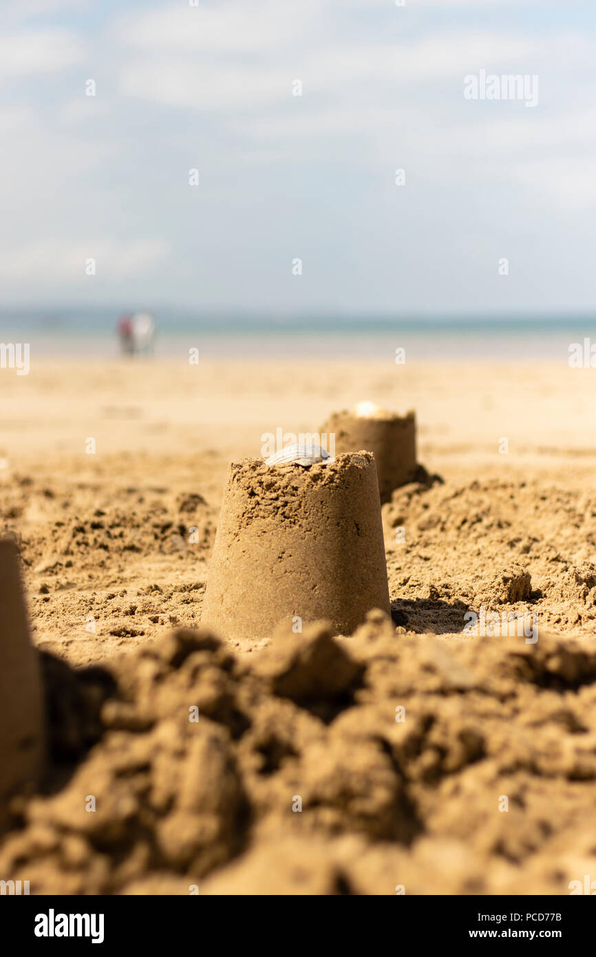 Sandcastles on the beach Stock Photo