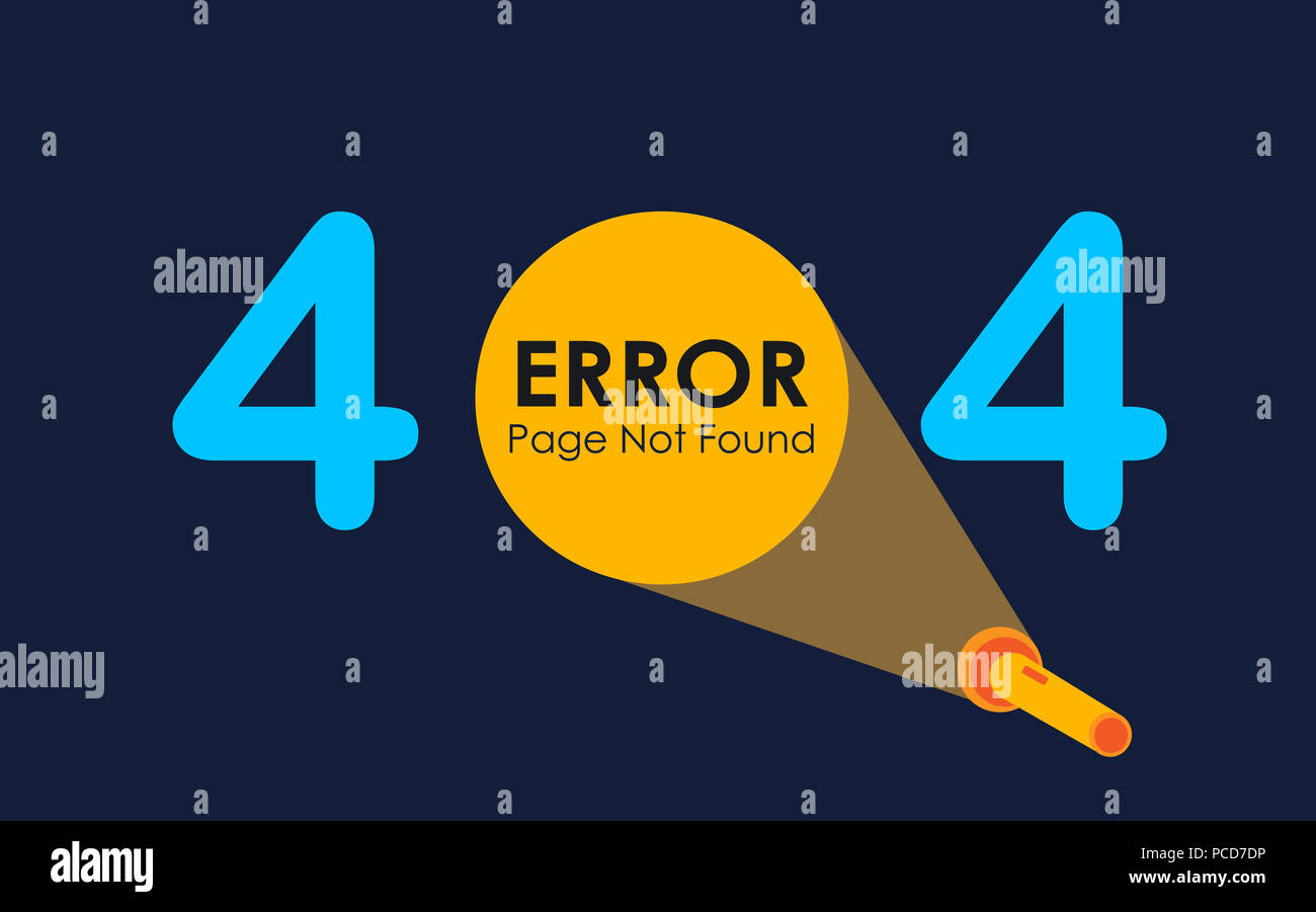 404 error with light of flashlight graphic on dark background Stock Photo