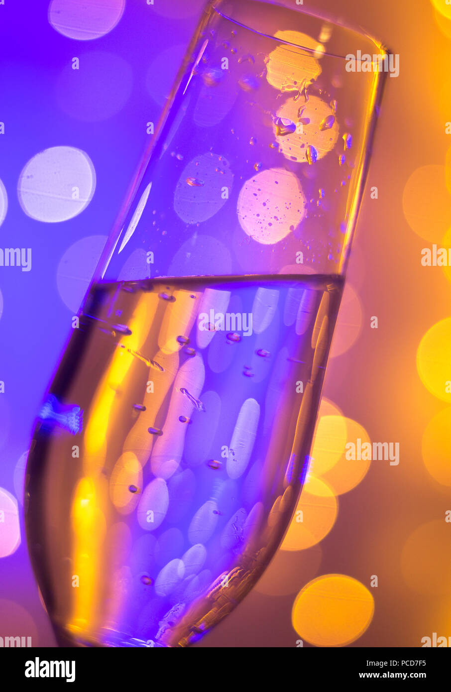Champagne sparkling wine glass of prosecco cava in discotque party bar during wedding in