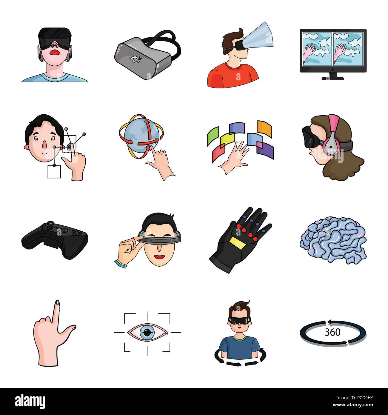 A virtual reality cartoon icons in set collection for design. Modern ...