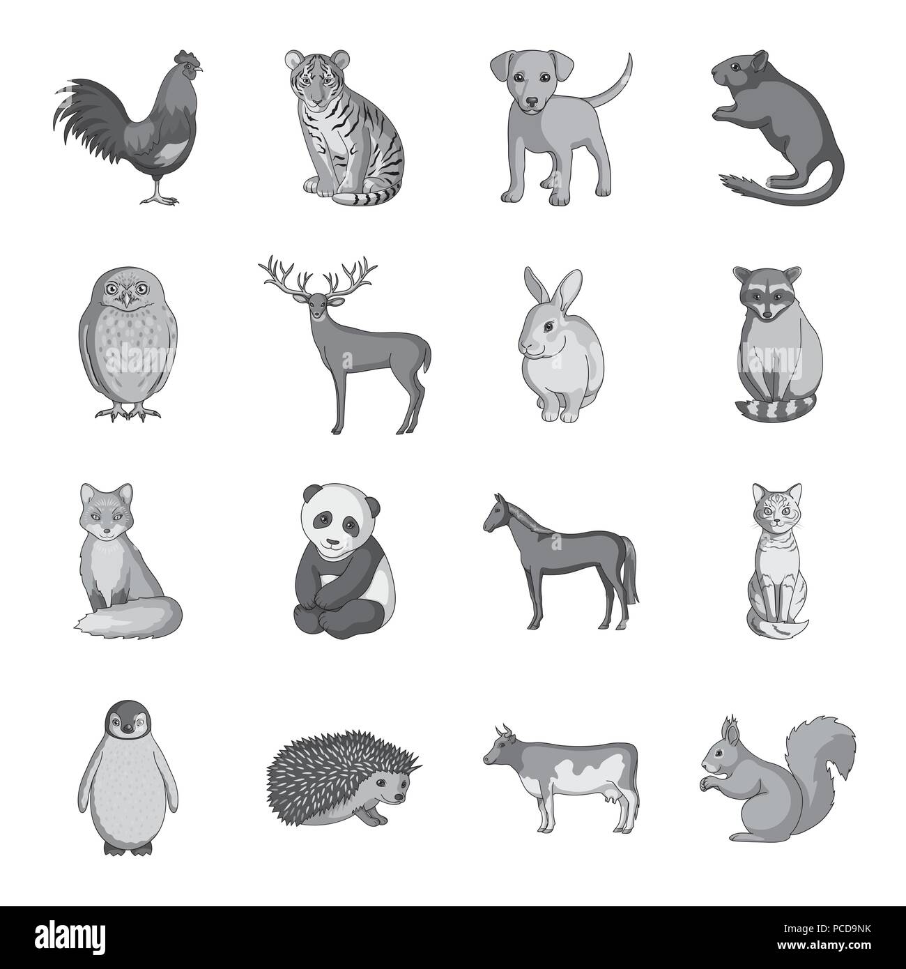 Realistic animals monochrome icons in set collection for design. Wild ...