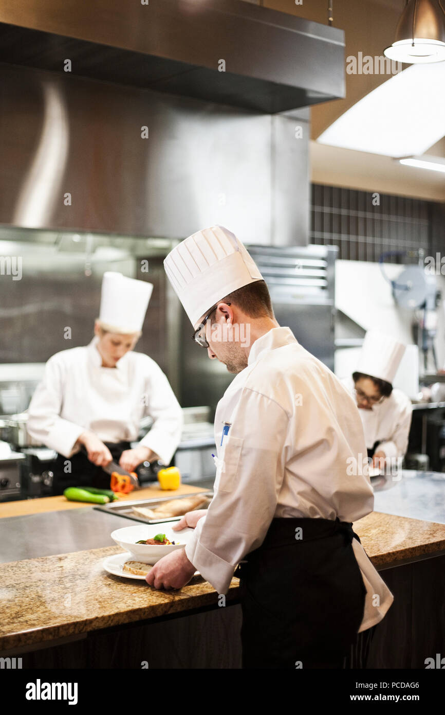 A crew of chef's working in a commercial kitchen Stock Photo Alamy