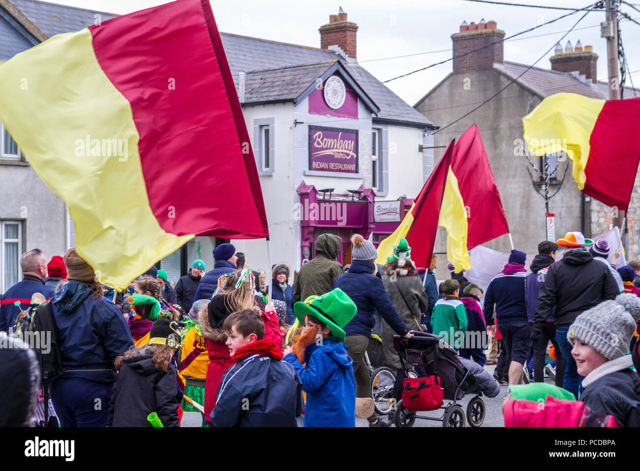 GAA Club Flags, St Maurs Dublin Patricks Day Parade Ireland Stock Photo