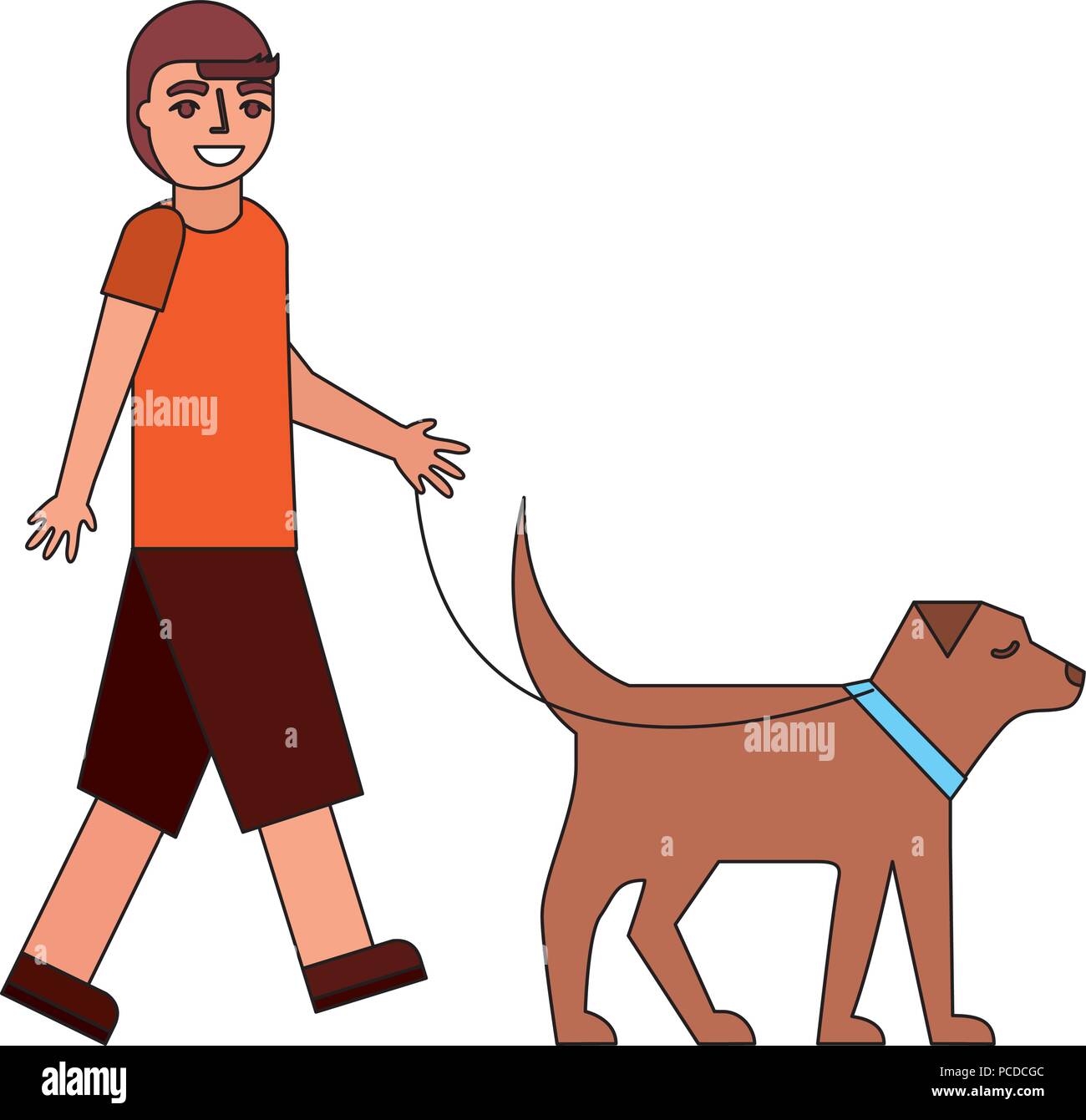 young boy walking with her dog pet vector illustration Stock Vector ...