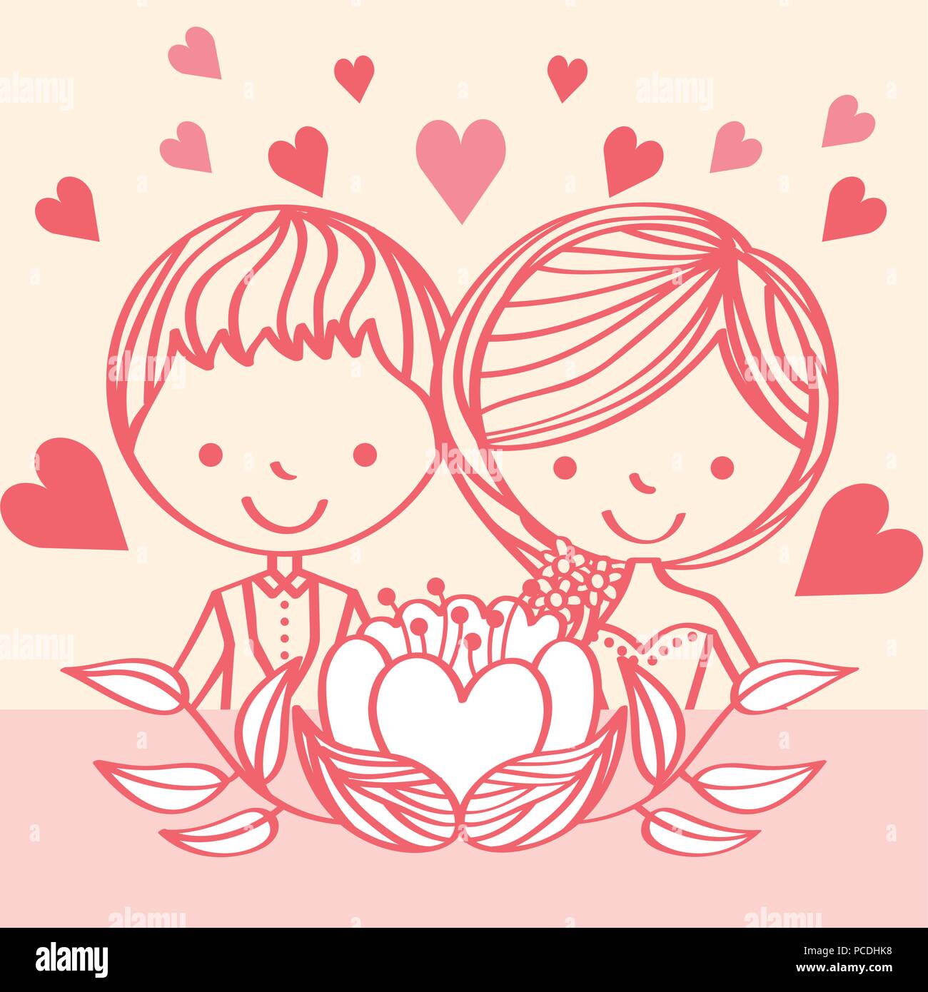pink cute couple love hearts flower dcecoration vector illustration ...