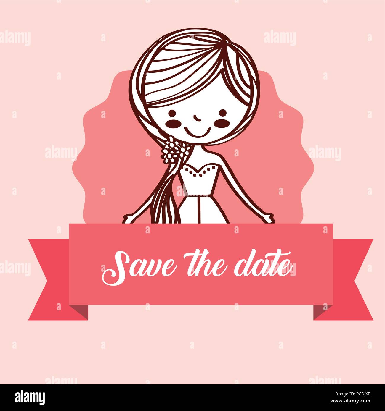 cute wedding bride girl romantic save the date vector illustration ...