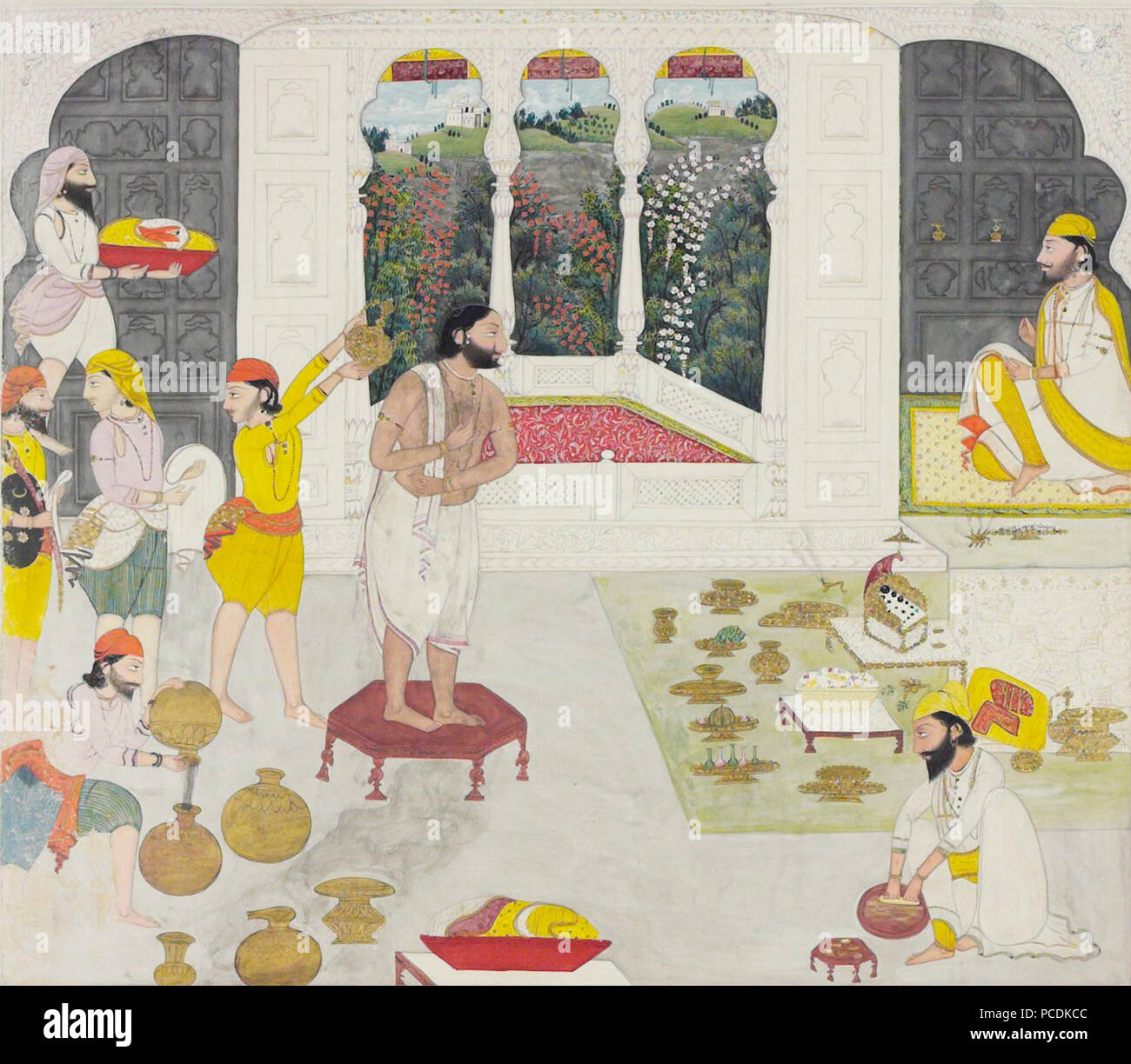 388 Maharaja Gulab Singh of Jammu taking his bath prior to worship Stock Photo