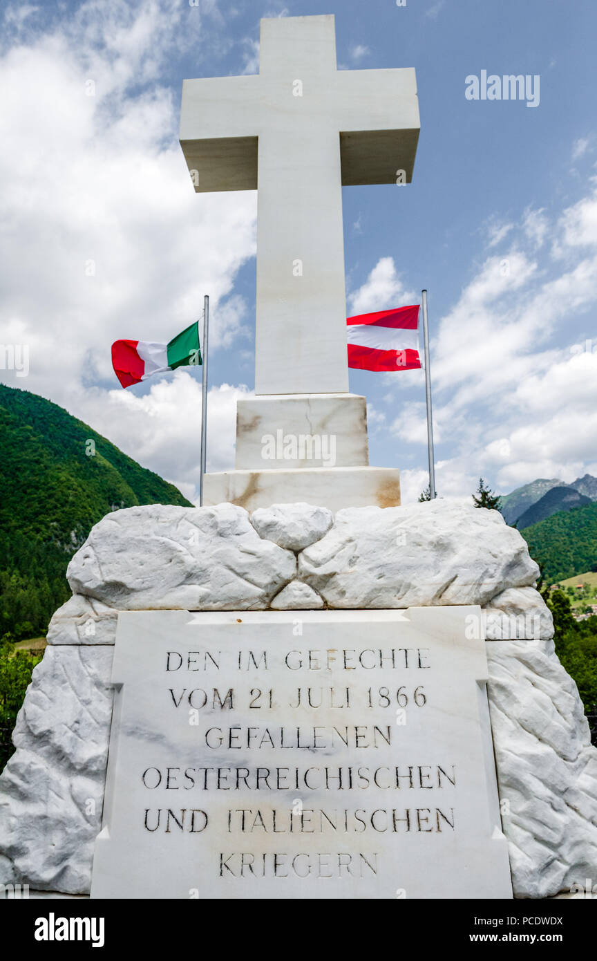 Memorial to the Great War of Independence between the Italians led by Giuseppe Garibaldi and the Austrian army in the alpine town of Bezzecca, Stock Photo