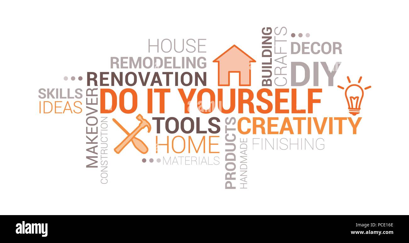 Do it yourself and home renovation tag cloud with icons and concepts Stock Vector