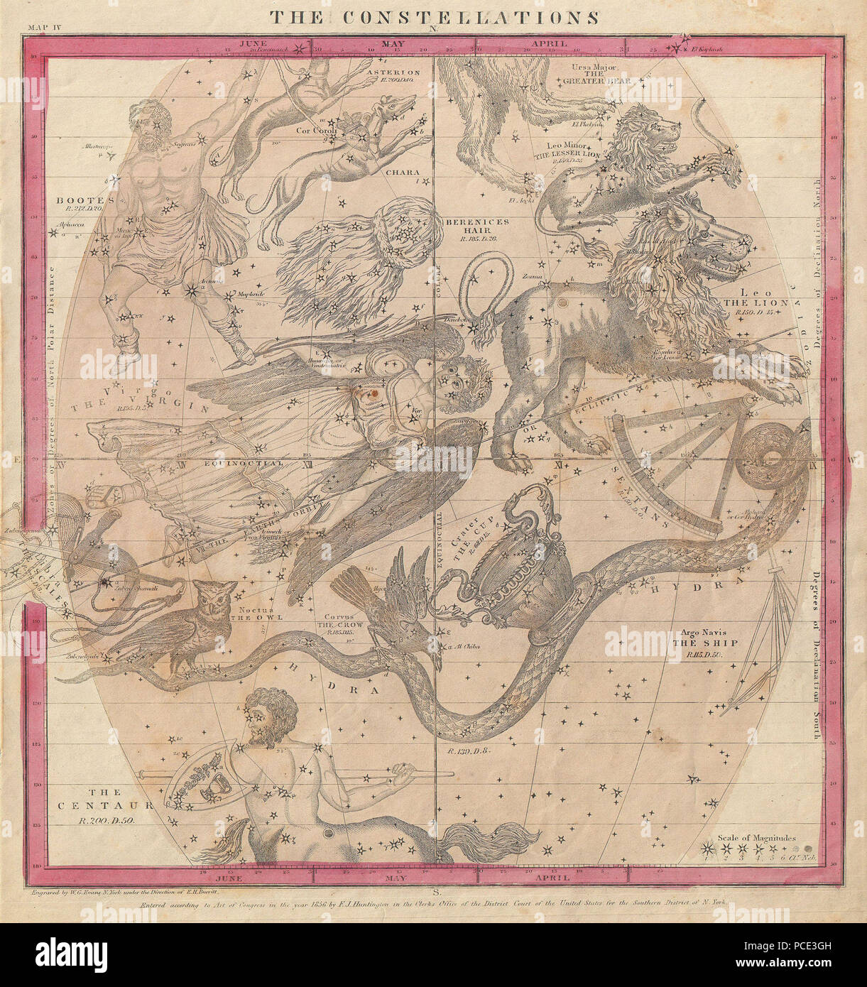 Huntington map of the constellations or stars in june hi-res stock ...