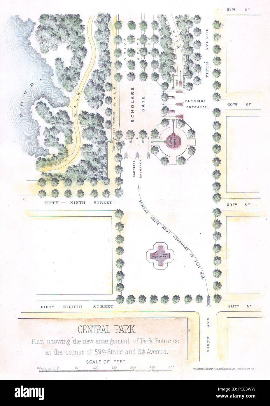 9 1869 Knapp Map of the Southeast Corner of Central Park (Grand Army Plaza) New York City - Geographicus - CentralParkSW-centralpark-1869 Stock Photo