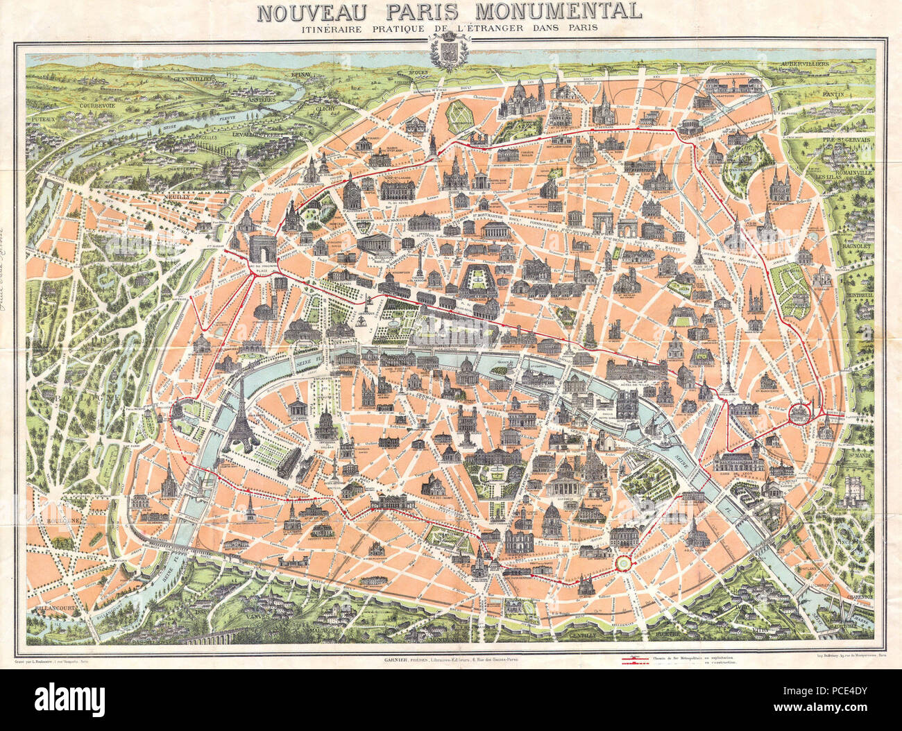 1931 Original Paris Map, Galerie Lafayette, Paris Colonial