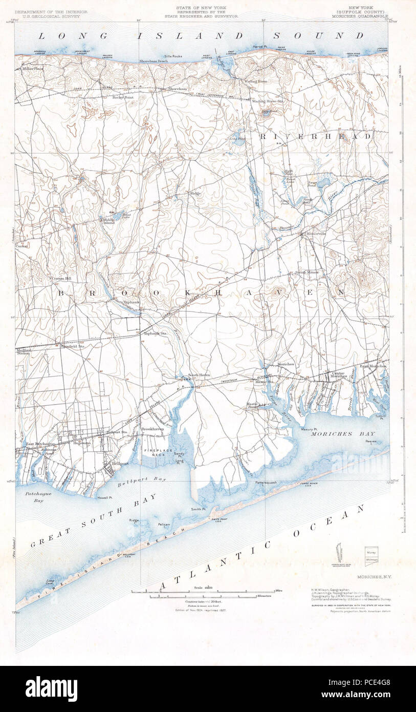 12 1904 U.S.G.S. Map of Long Island, New York, Fire Island, Brookhaven