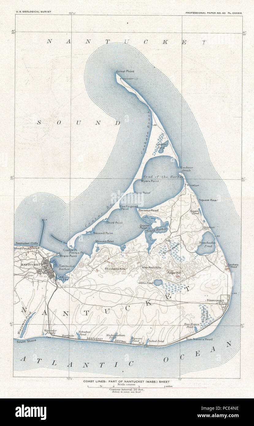 12 1919 U.S. Geological Survey Map of Nantucket, Massachusetts 