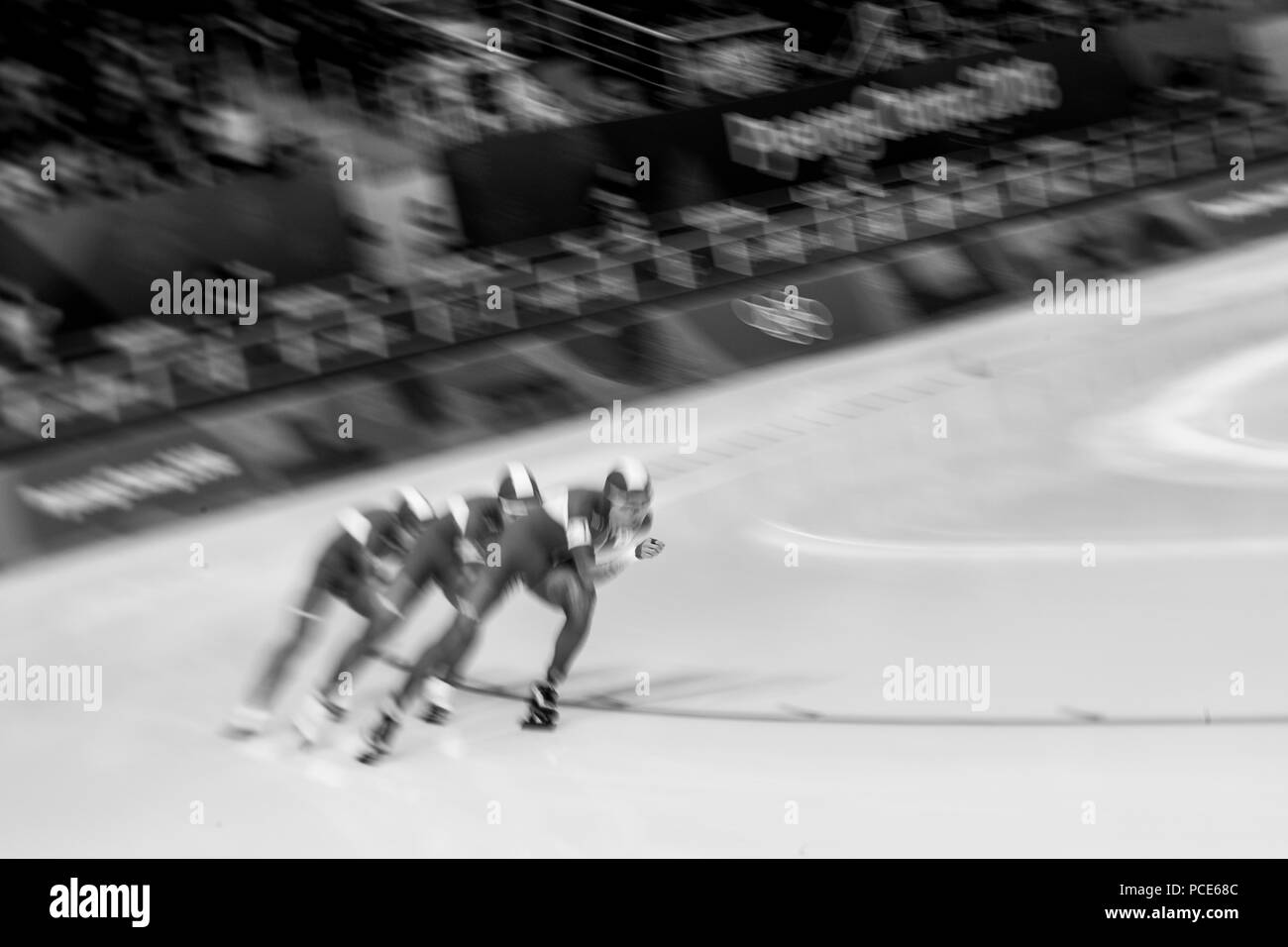 Blurred action  of men's team pursuit during Speed Skating at the Olympic Winter Games PyeongChang 2018 Stock Photo