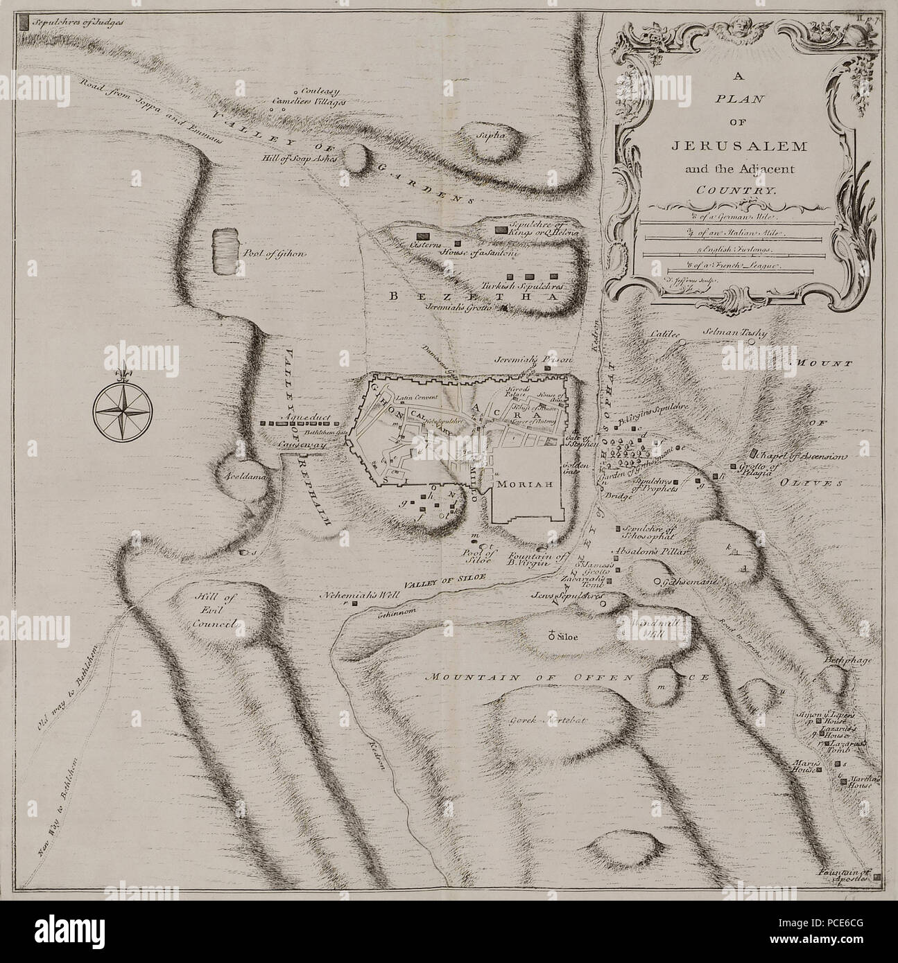 21 A Plan of Jerusalem and the Adjacent Country - Pococke Richard - 1745 Stock Photo