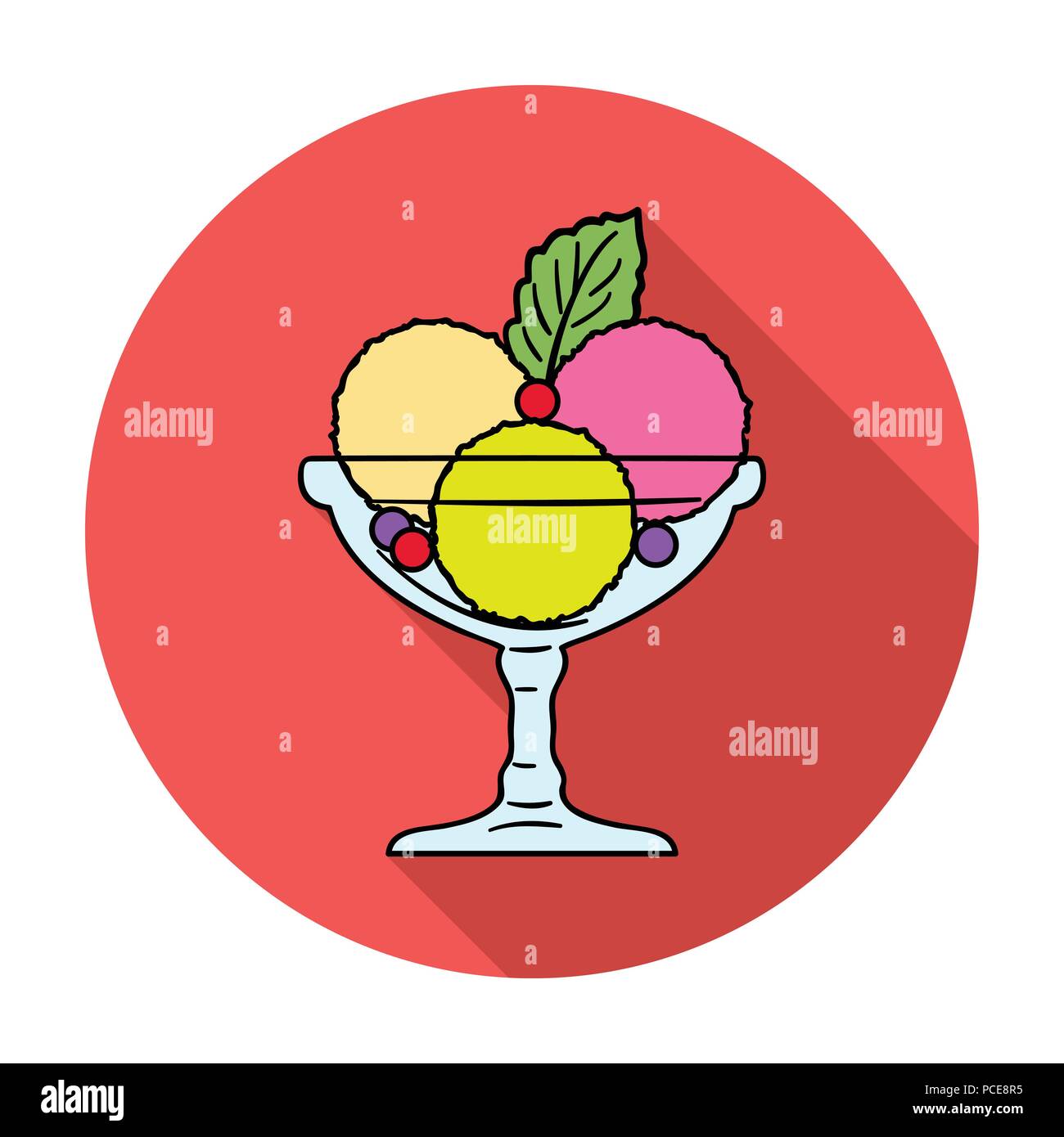 Ice cream in the glass bowl icon in flat style isolated on white ...