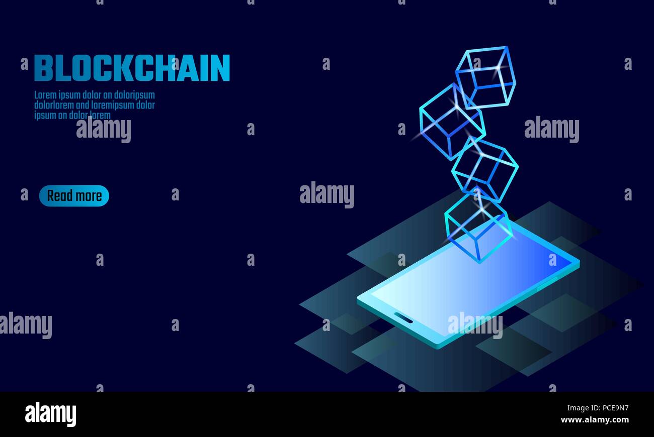 Blockchain cube chain symbol on smartphone gadget screen. Blue neon glowing  modern trend. Cryptocurrency finance bitcoin business concept vector  illustration background template Stock Vector Image & Art - Alamy