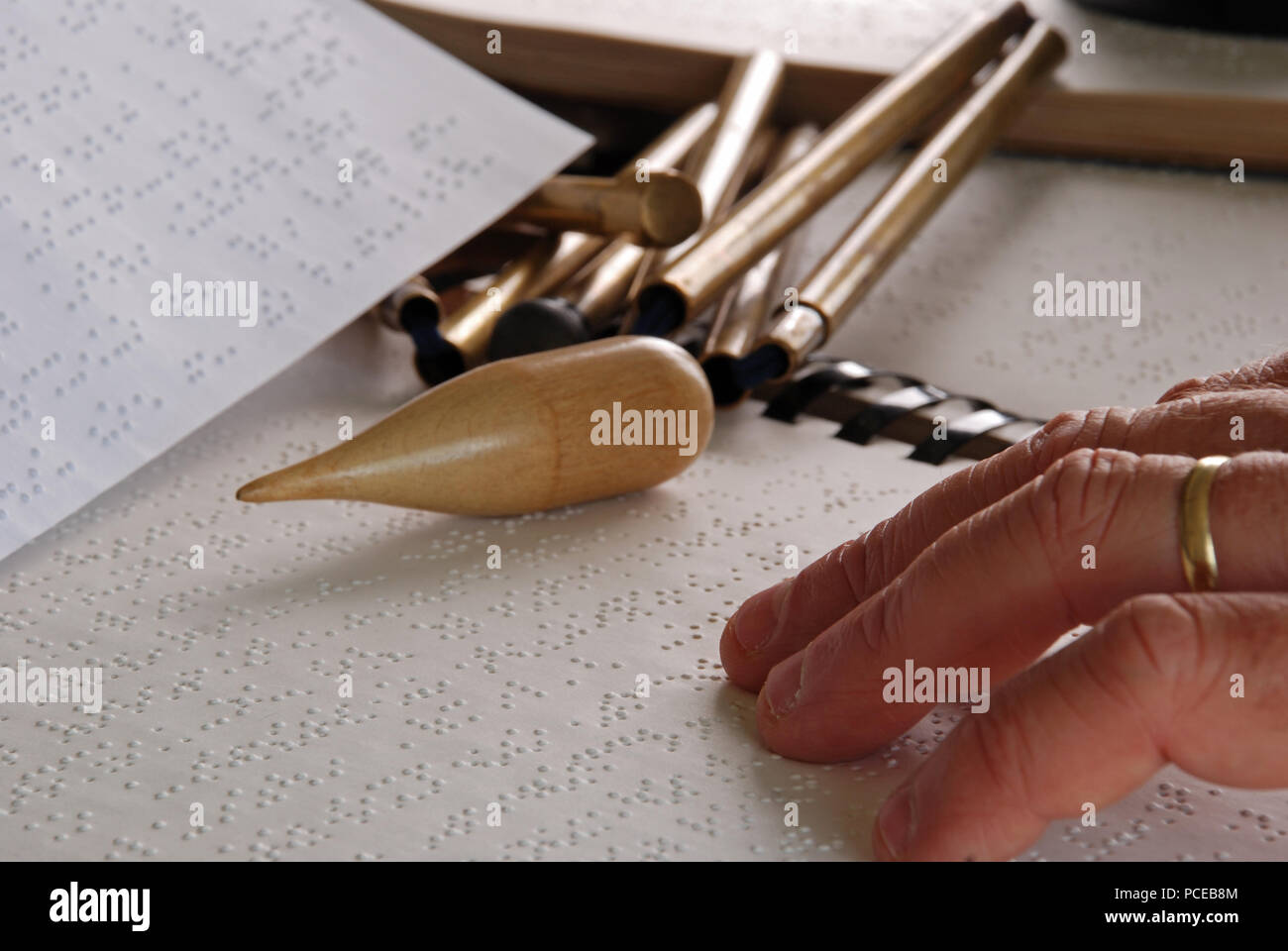 Reading braille text Stock Photo Alamy