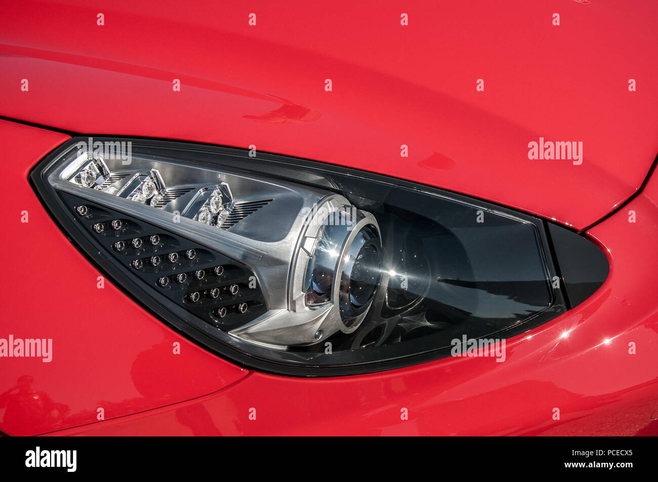 Super car optics detail in red Stock Photo