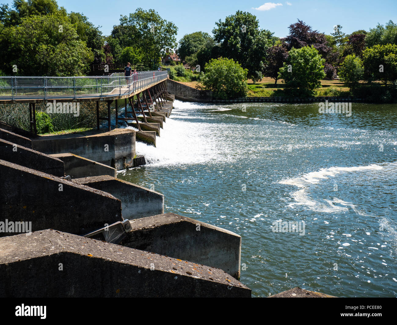 Footbridge and Wier at Benson Lock and Wier, River Thames, Benson