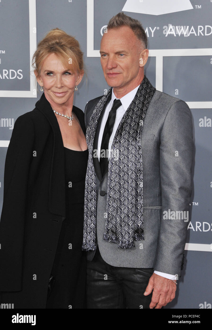 Sting and wife Trudie Styler at the 55th Ann. Grammy Awards 2013 at the Staples Center in Los Angeles.Sting and wife Trudie Styler 203 ------------- Red Carpet Event, Vertical, USA, Film Industry, Celebrities, Photography, Bestof, Arts Culture and Entertainment, Topix Celebrities fashion / Vertical, Best of, Event in Hollywood Life - California, Red Carpet and backstage, USA, Film Industry, Celebrities, movie celebrities, TV celebrities, Music celebrities, Photography, Bestof, Arts Culture and Entertainment, Topix, Three Quarters, vertical, one person,, from the year , 2013, inquiry t Stock Photo