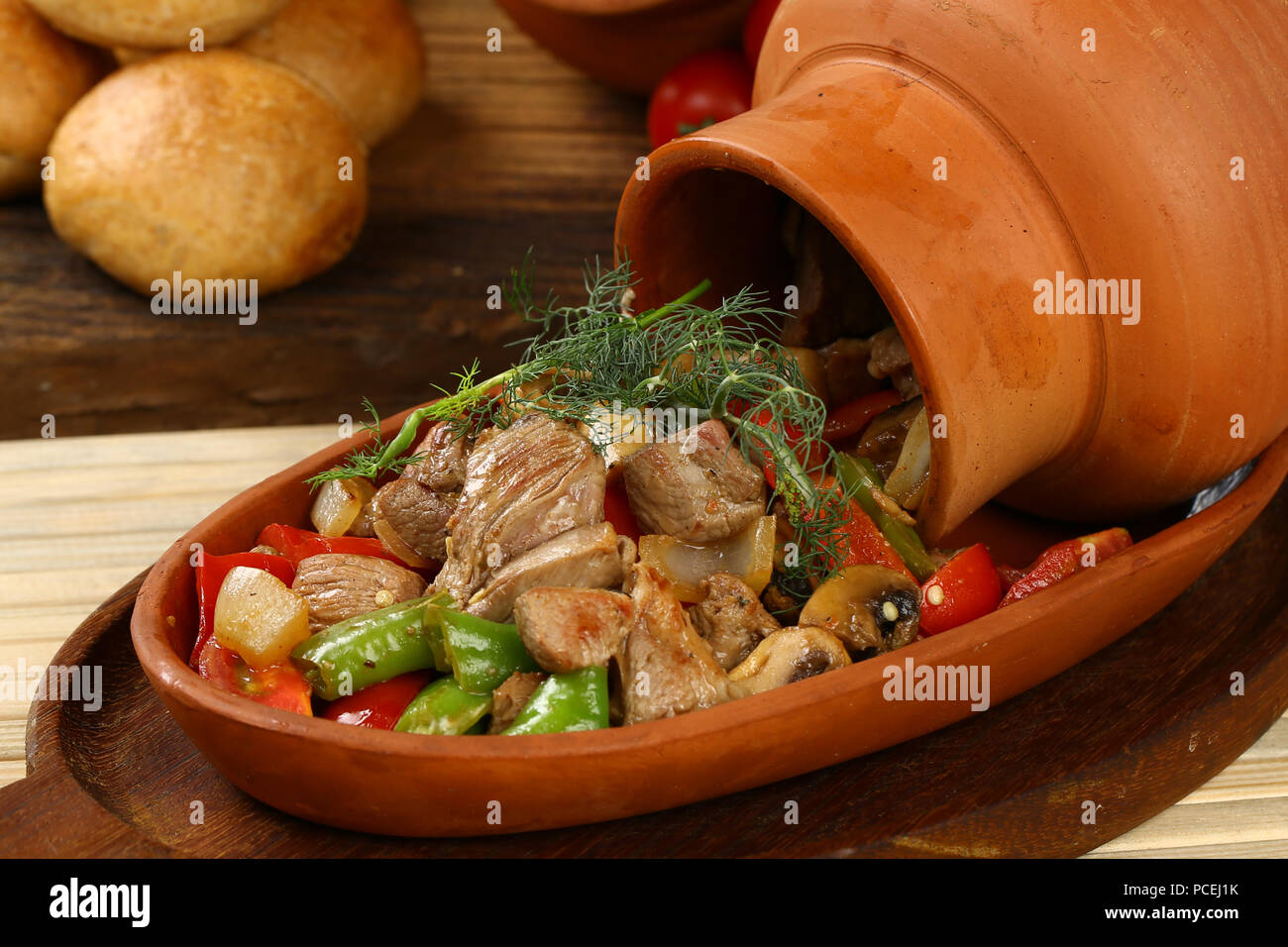 Traditional Testi Kebab Cooked in Clay Pot Stock Photo