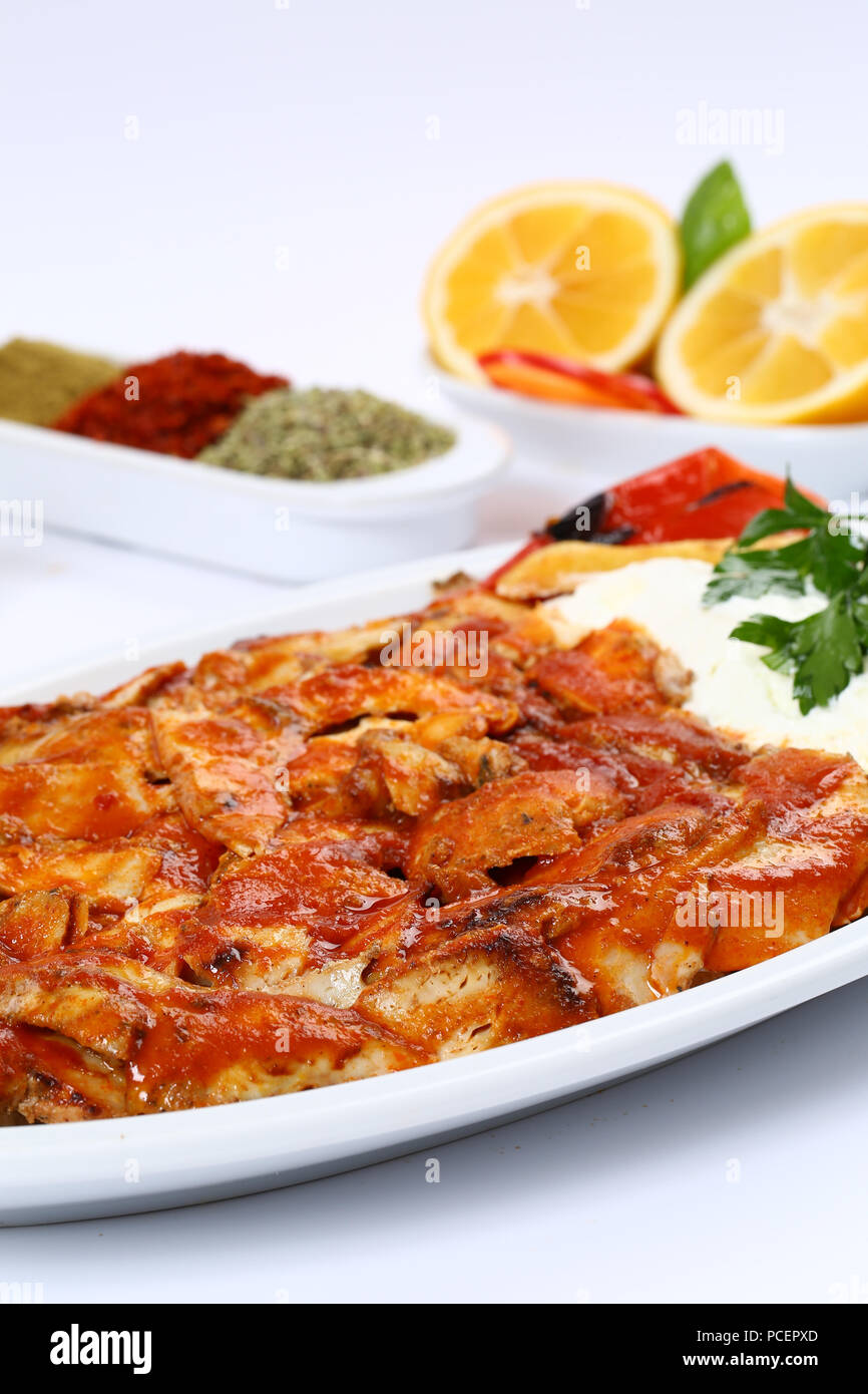 Turkish iskender kebab Chicken iskender kebap Stock Photo Alamy
