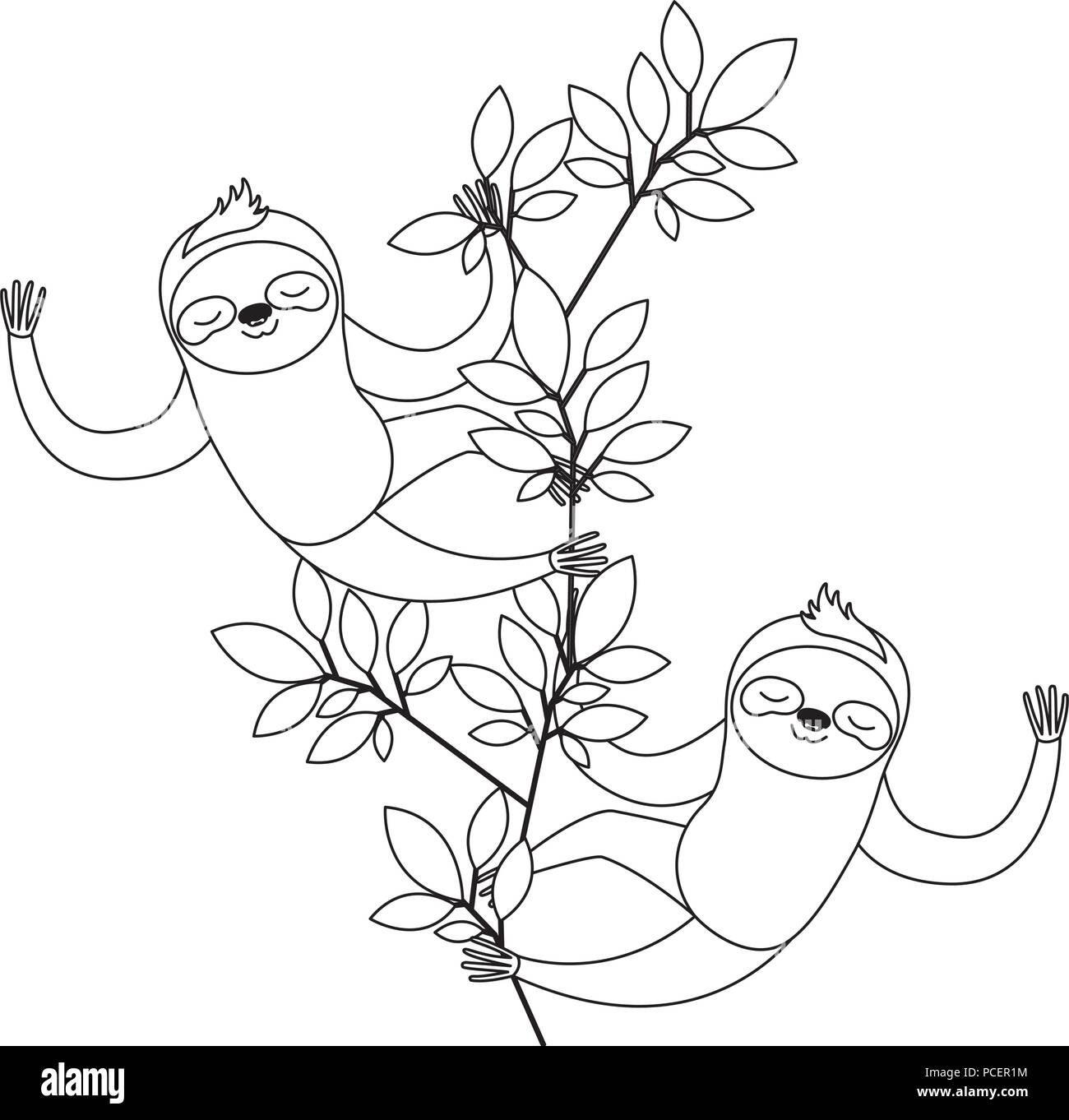 Wild Sloths Couple In The Jungle Stock Vector Image And Art Alamy