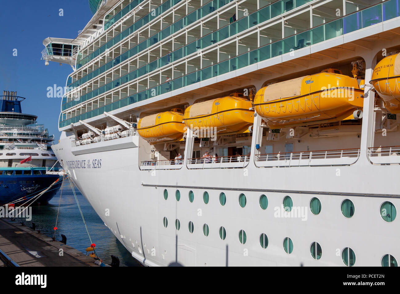 Independence of the Seas, a Freedom class cruise ship operated by the Royal Caribbean cruise line company in the Mediterranean Stock Photo