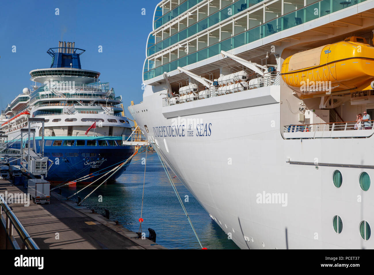 Independence of the Seas, a Freedom class cruise ship operated by the Royal Caribbean cruise line company in the Mediterranean Stock Photo