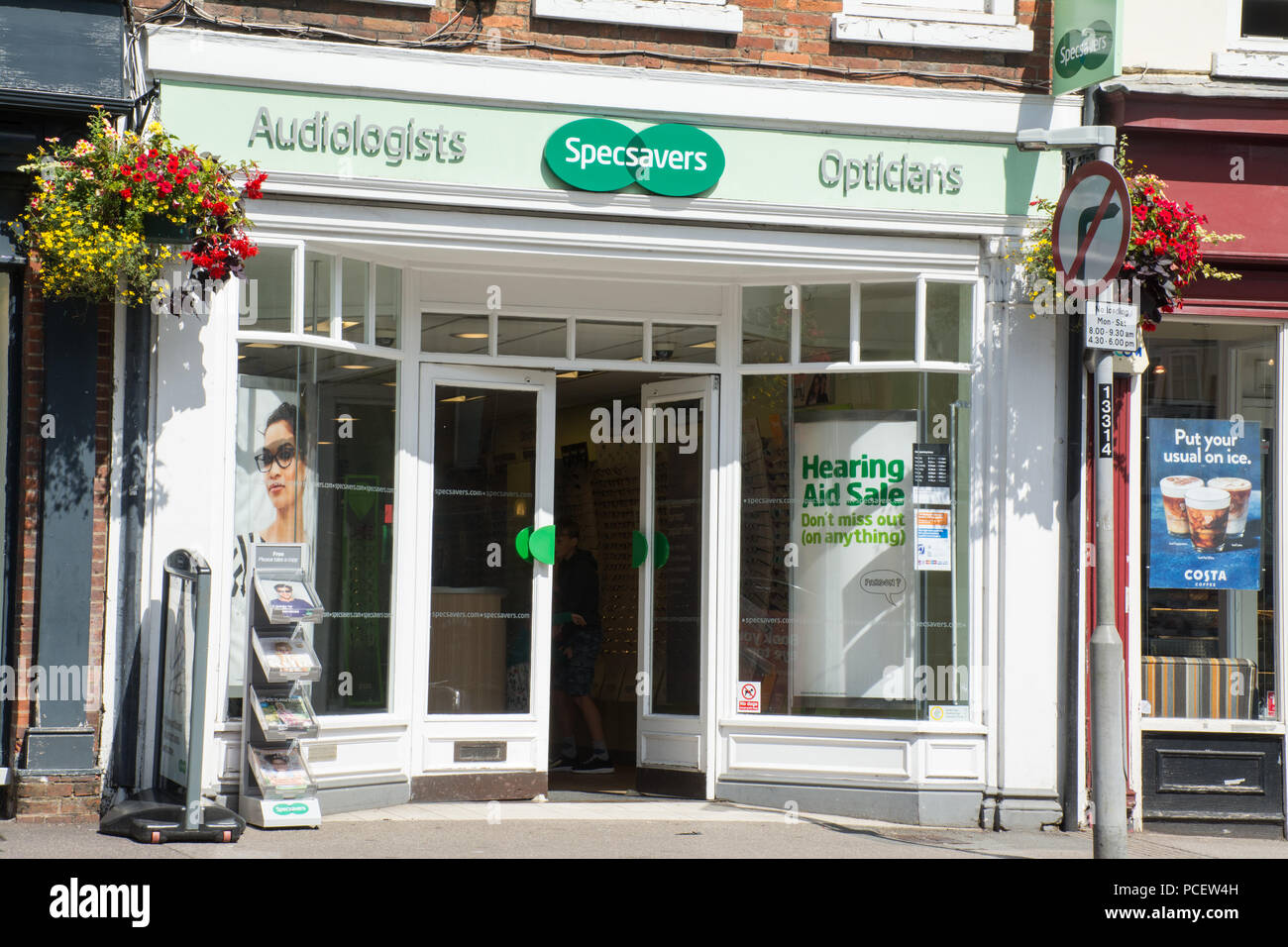 Front of Specsavers shop, high street business, audiolgists and opticians Stock Photo