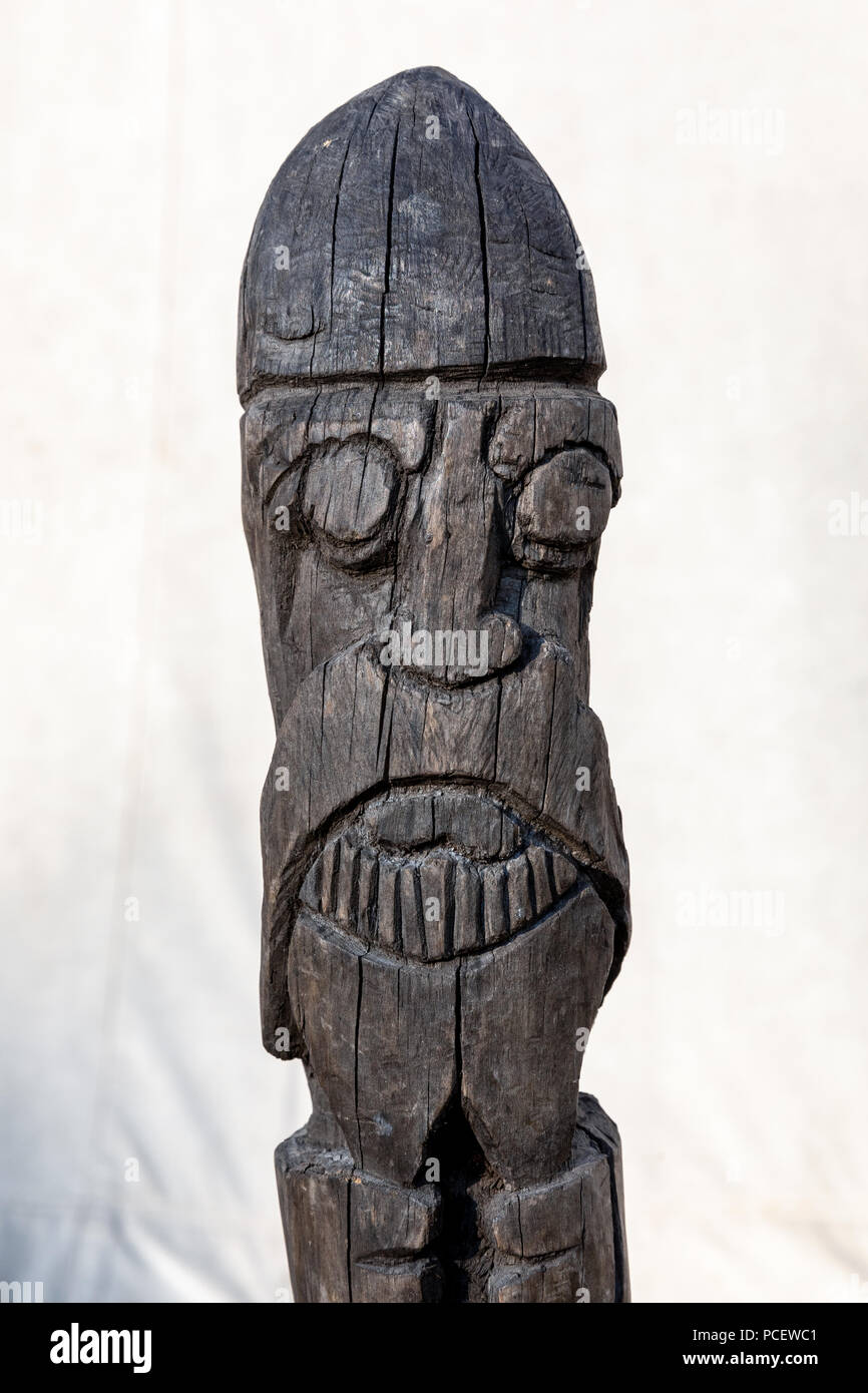 Odin, wood carving, Denmark Stock Photo