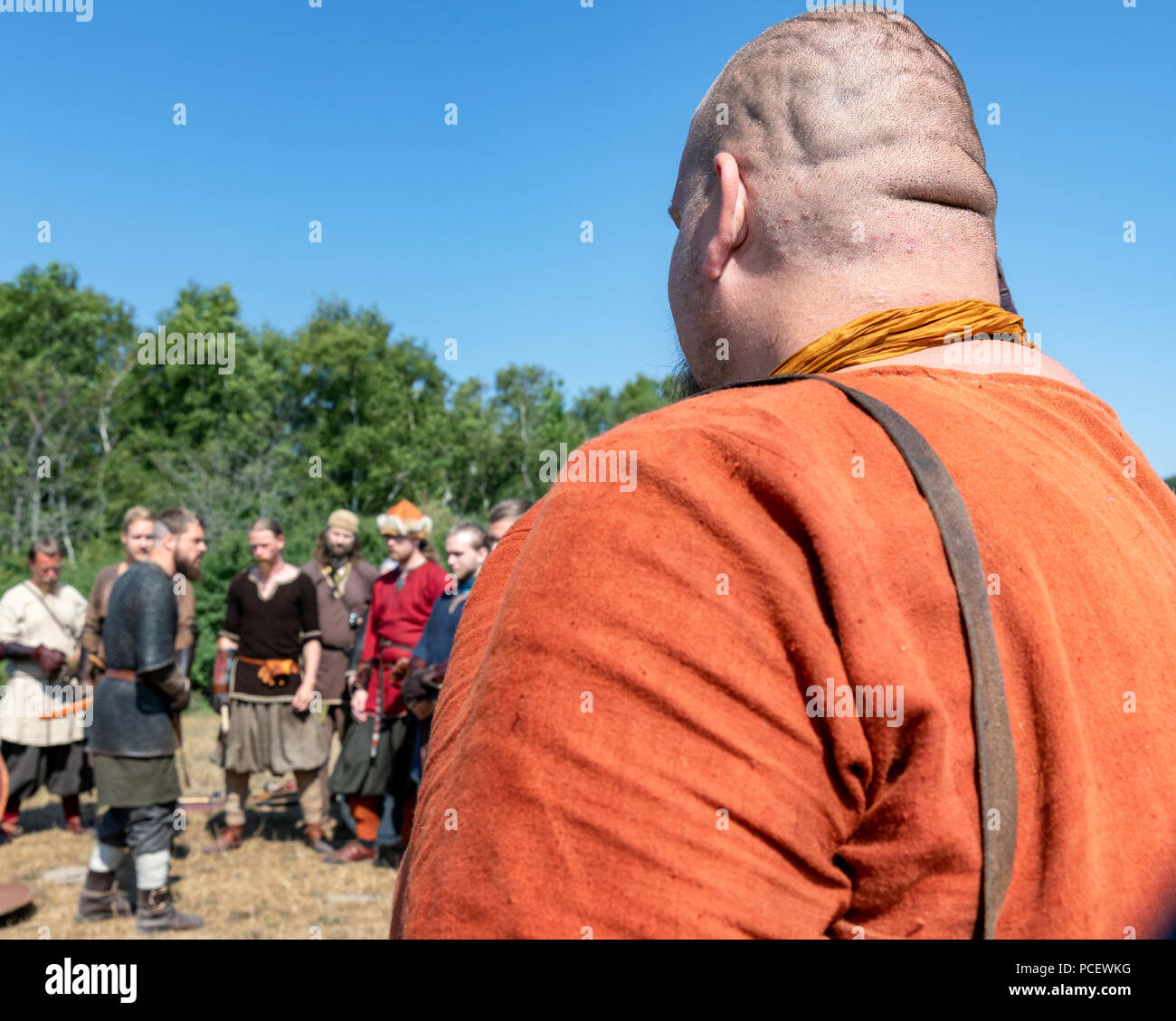 Battle reenactment at the worlds biggest Viking moot, Moesgaard Viking