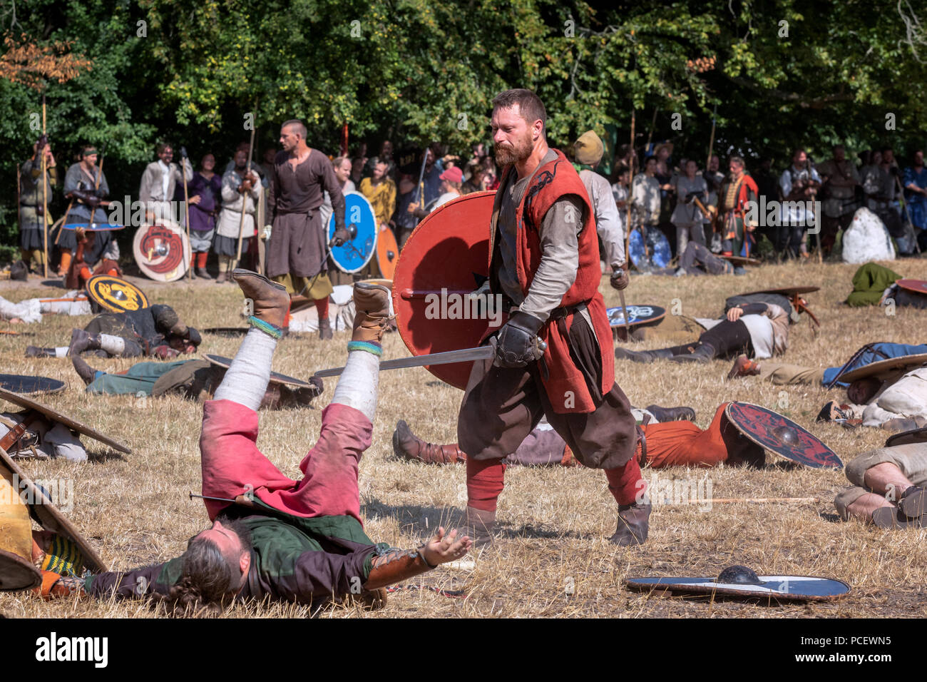 Battle reenactment at the worlds biggest Viking moot, Moesgaard Viking