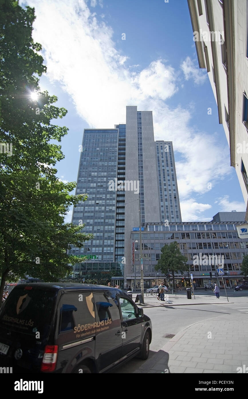 STOCKHOLM, SWEDEN - JULY 11, 2018: Highrise building Skatteskrapan on Gotgatan Sodermalm on July 11, 2018 in Stockholm, Sweden. Stock Photo