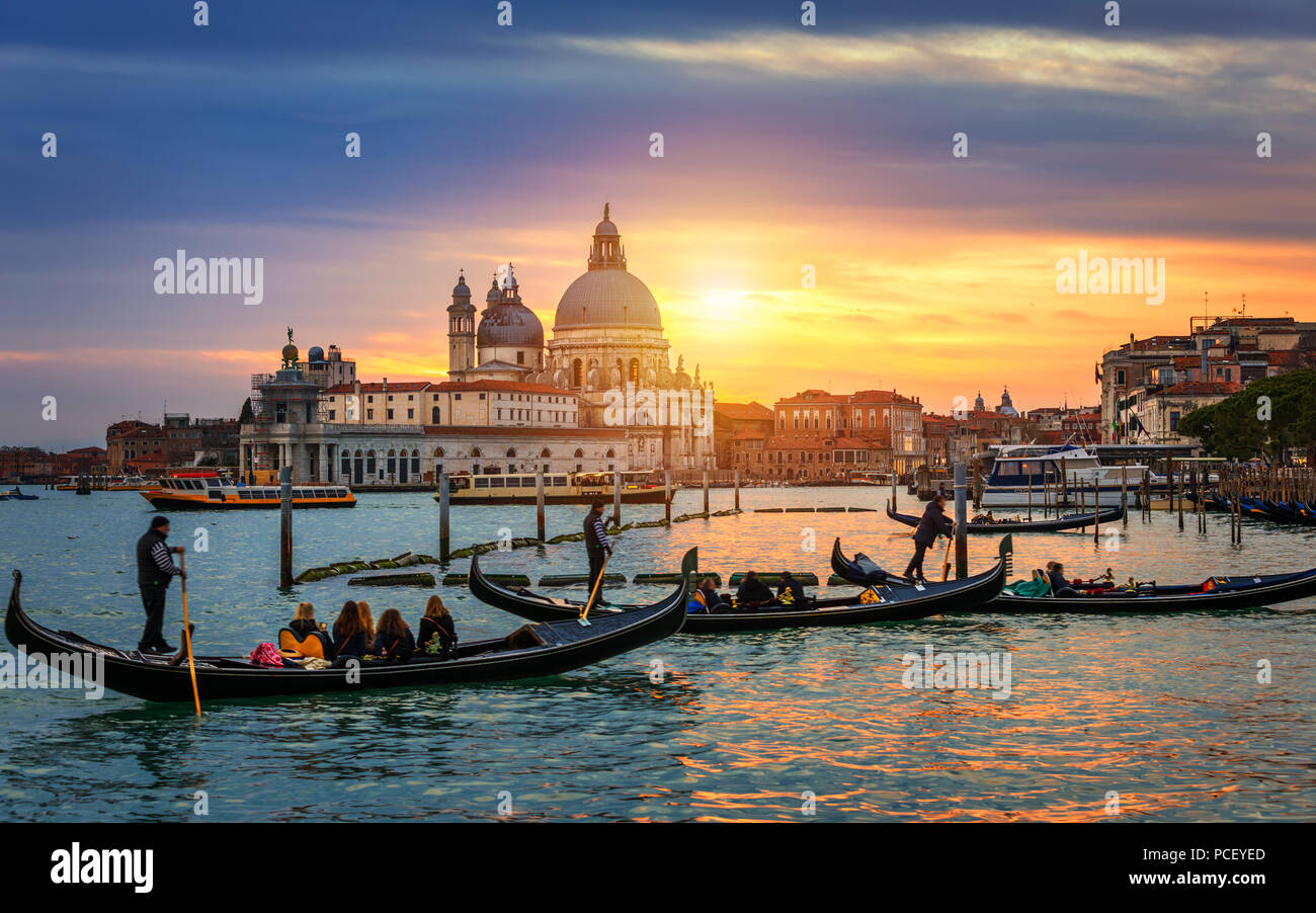 Grand Canal with gondolas in Venice, Italy. Sunset view of Venice Grand ...