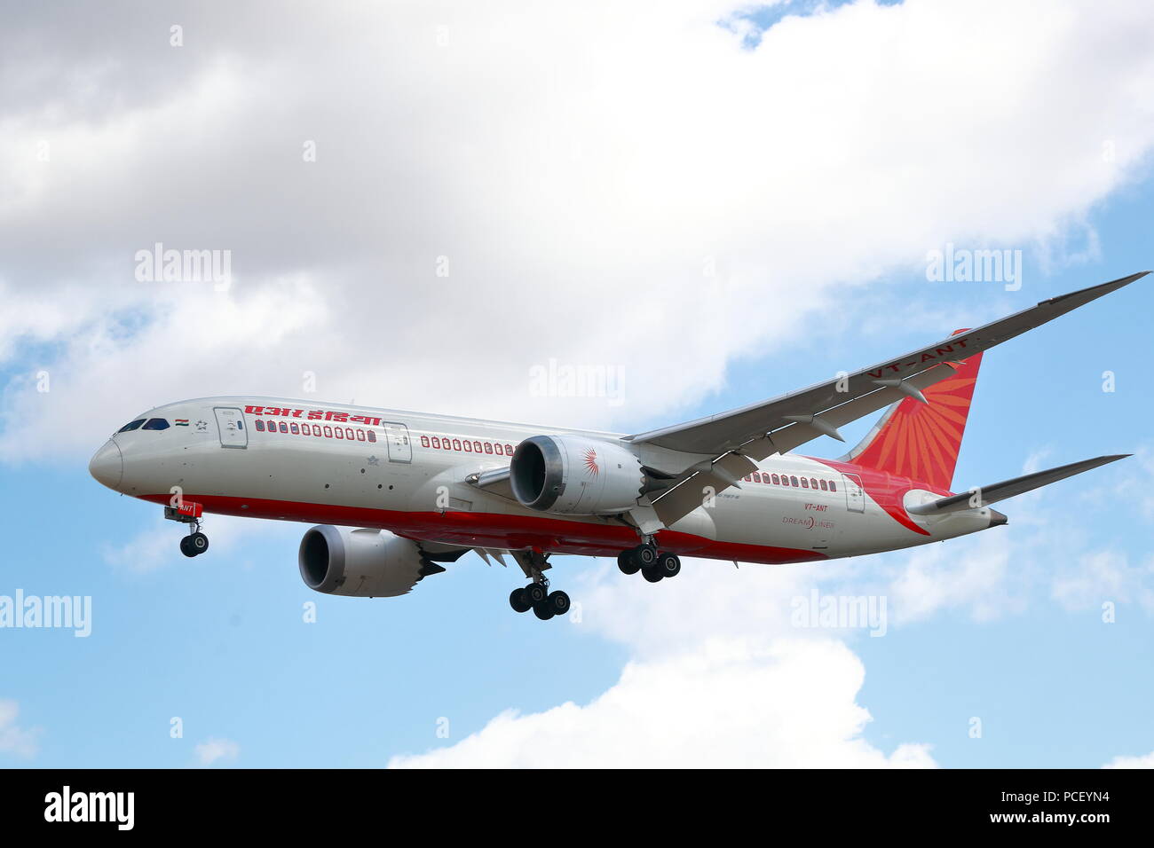 Air India Boeing 787-8 Dreamliner VT-ANT landing at London Heathrow Airport, UK Stock Photo