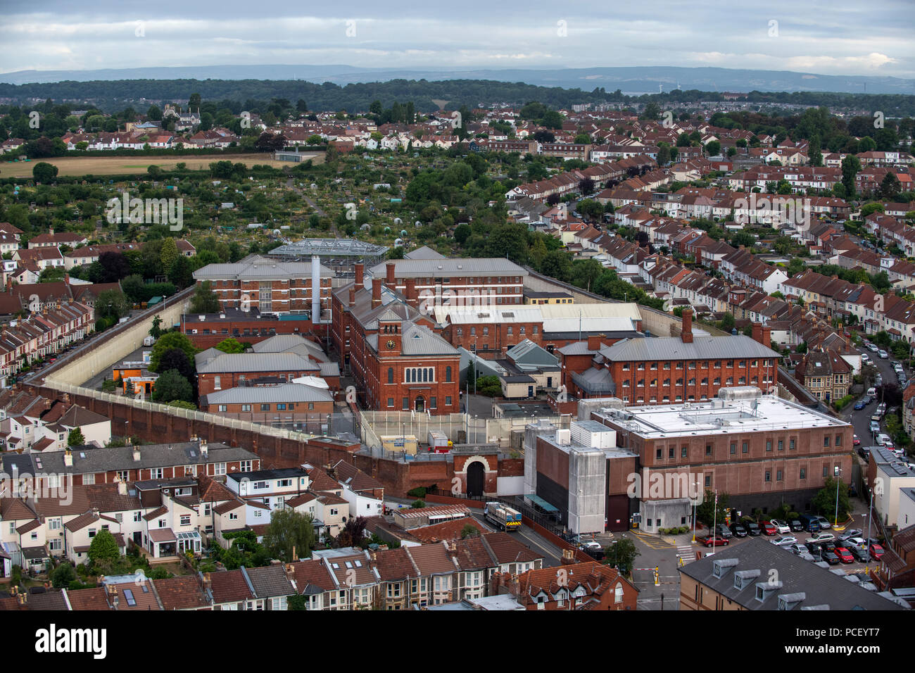 An aerial view of HM Prison Bristol. A category B men's prison, located in the Horfield area of Bristol. Stock Photo