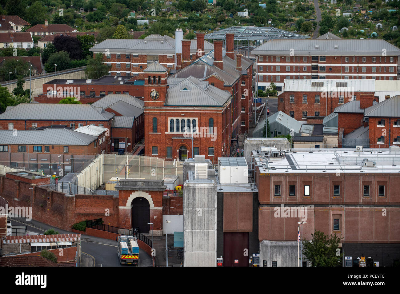 An aerial view of HM Prison Bristol. A category B men's prison, located in the Horfield area of Bristol. Stock Photo