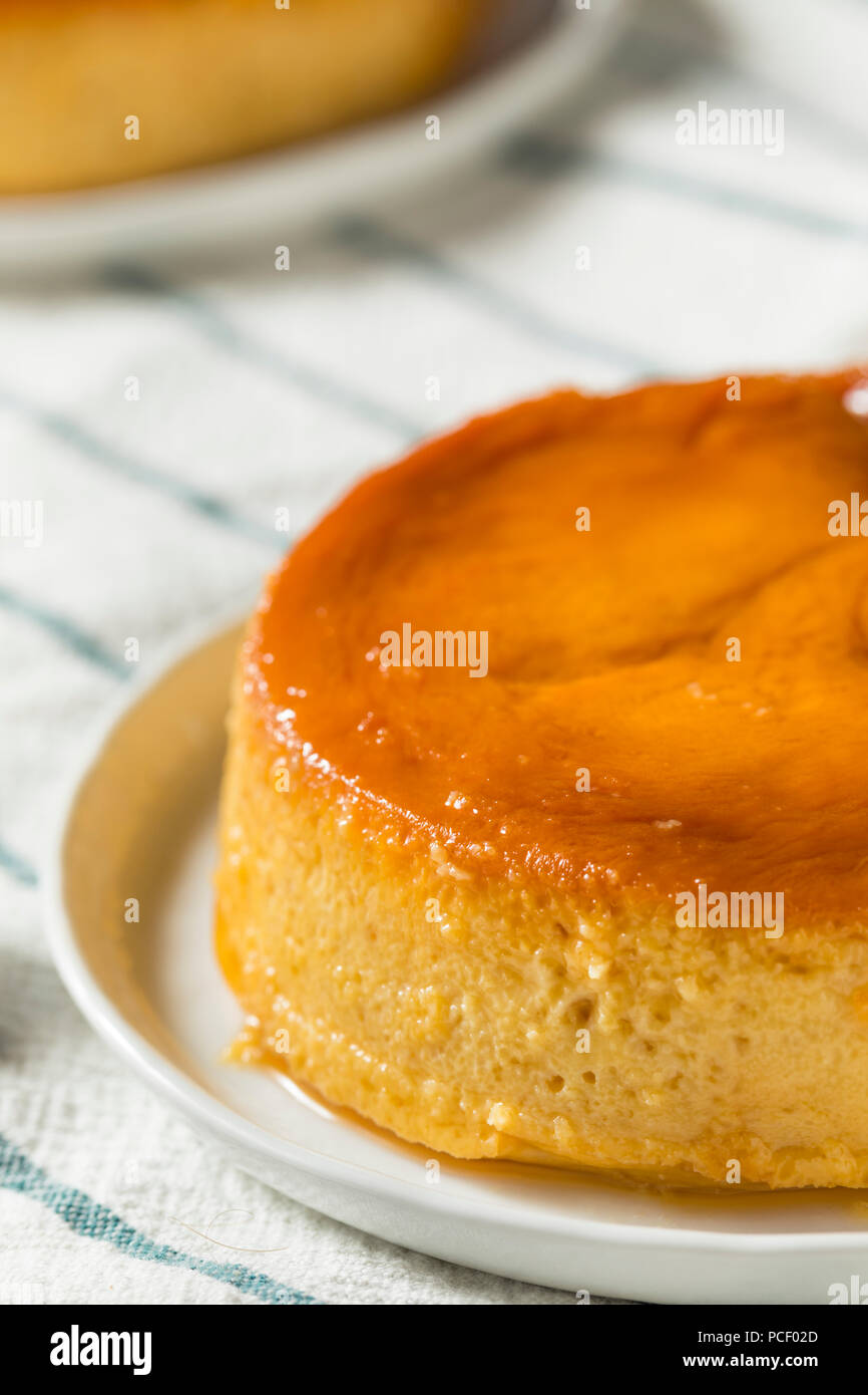 Sweet Homemade Spanish Flan Dessert with Caramel Sauce Stock Photo