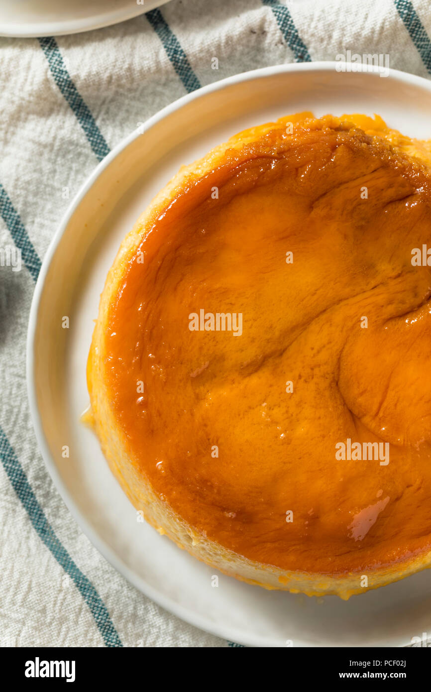 Sweet Homemade Spanish Flan Dessert with Caramel Sauce Stock Photo
