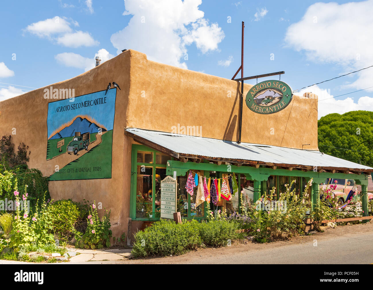 ARROYO SECO, NM, USA-12 JULY 18:  The Arroyo Seco Mercantile store, on Main street in this small village near Taos dates from 1895. Stock Photo