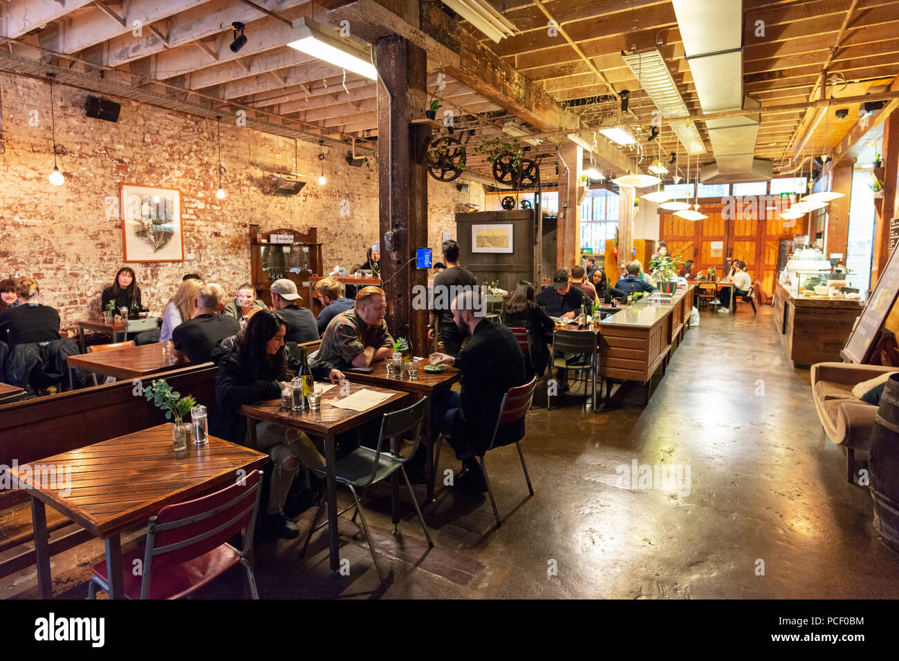 Interior of Krimper Café in Melbourne's historic Guildford Lane. Stock Photo