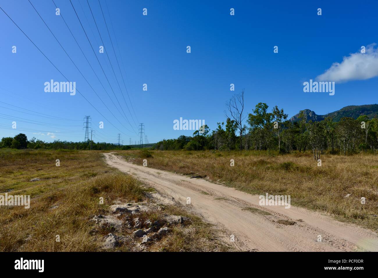 Overhead power Lines and towers going across the Australian landscape