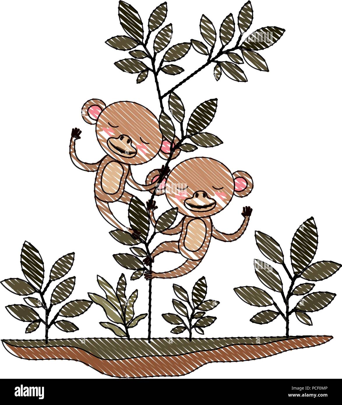 wild monkeys couple in the jungle Stock Vector Image & Art - Alamy