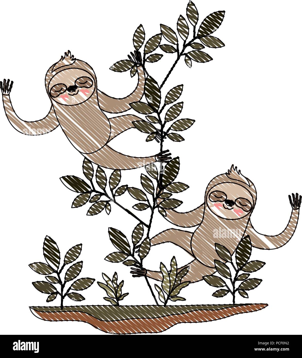 Wild Sloths Couple In The Jungle Stock Vector Image And Art Alamy